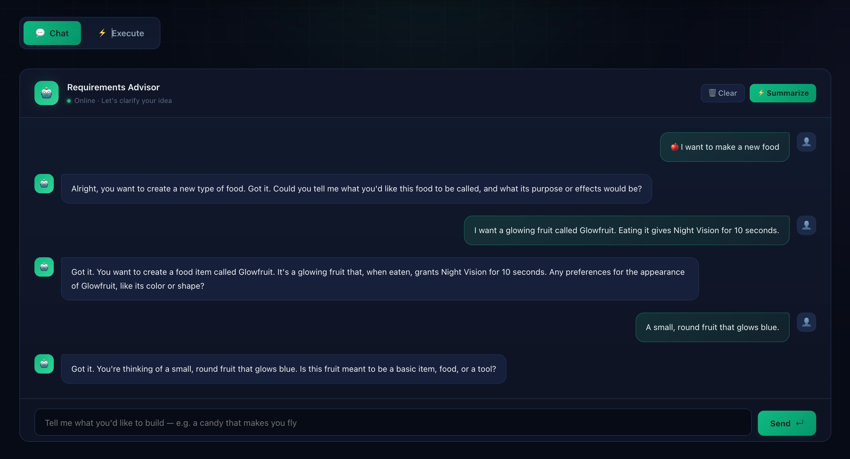 ModSmith chat mode with requirements advisor